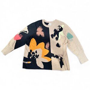 Nic + Zoe Cream & Black Floral Crewneck Sweater Tunic – Size 1X – Boho Style